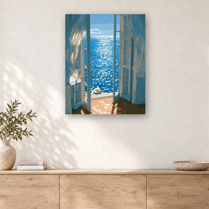 Tableau peinture par numéro Vue sur la Mer accroché dans un intérieur décoré, Maison Artsen