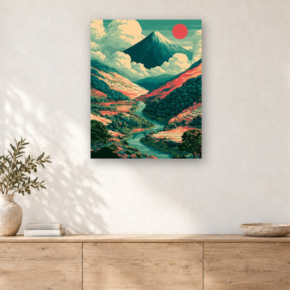 Tableau peinture par numéro Vallée Japonaise accroché dans un intérieur décoré, Maison Artsen