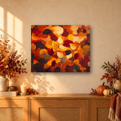 Tableau peinture par numéro Tapis de Feuilles Mortes accroché dans un intérieur décoré, Maison Artsen
