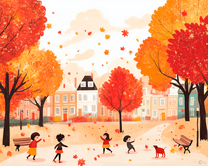 Peinture par numéro Jeux dans les Feuilles, a plat — Maison Artsen