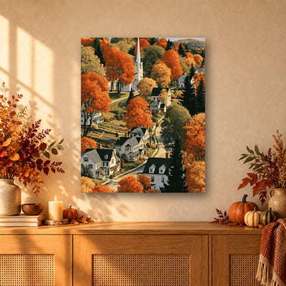 Tableau peinture par numéro Village de Nouvelle-Angleterre accroché dans un intérieur décoré, Maison Artsen