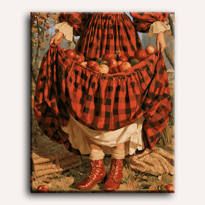 Peinture par numéro adulte Cueillette dans la Jupe, visuel complet du design sur toile, Maison Artsen