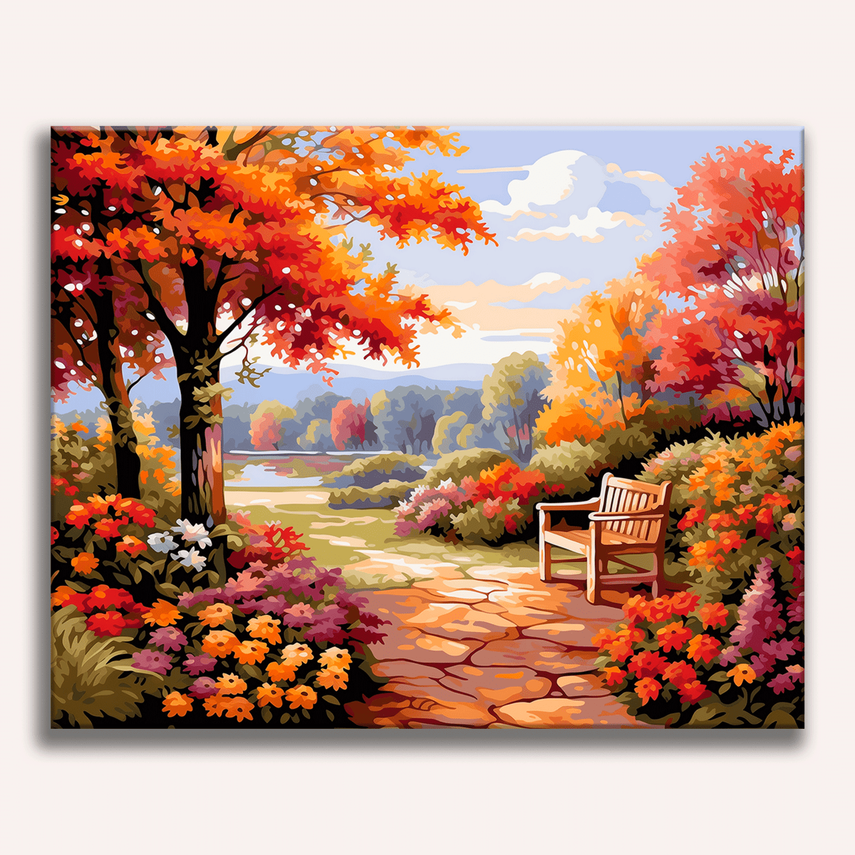 Peinture par numéro adulte Jardin des Souvenirs, visuel complet du design sur toile, Maison Artsen