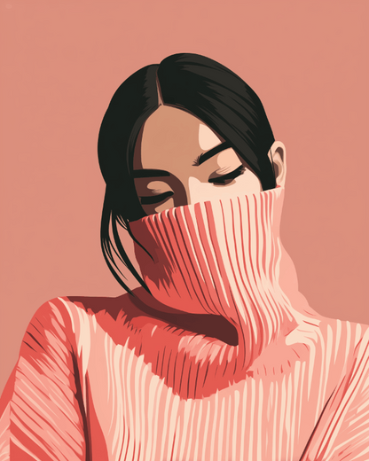 Peinture par numéro adulte Col Roulé Rose, visuel complet du design sur toile, Maison Artsen