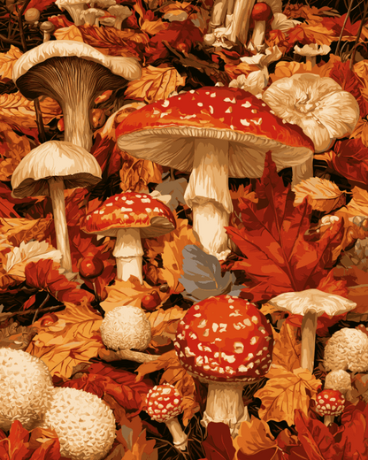 Peinture par numéro adulte Trésors de la Forêt, visuel complet du design sur toile, Maison Artsen