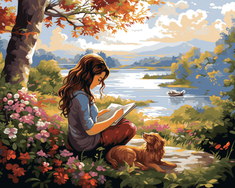 Peinture par numéro Lecture au Bord du Lac, a plat — Maison Artsen