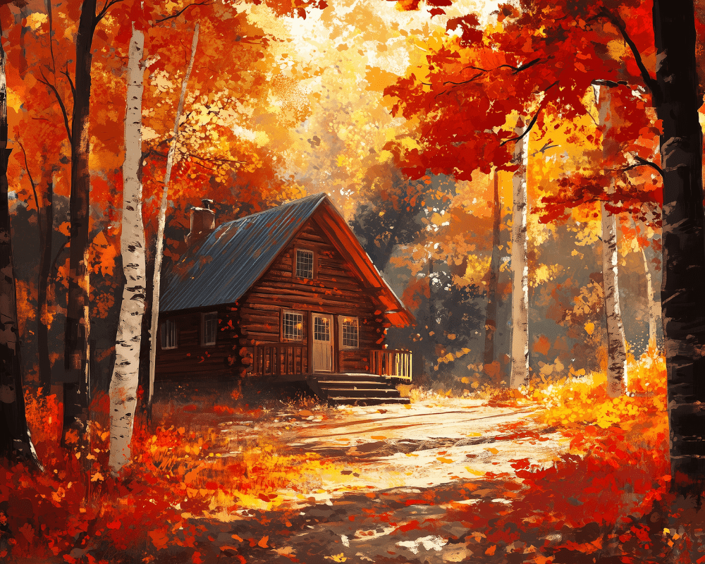 Peinture par numéro Chalet au Cœur de l'Automne, a plat — Maison Artsen