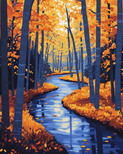 Peinture par numéro Rivière d'Automne, a plat — Maison Artsen