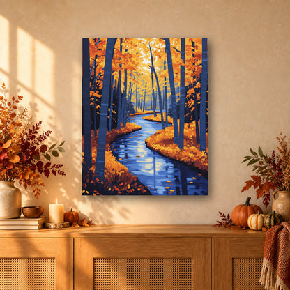 Tableau peinture par numéro Rivière d'Automne accroché dans un intérieur décoré, Maison Artsen