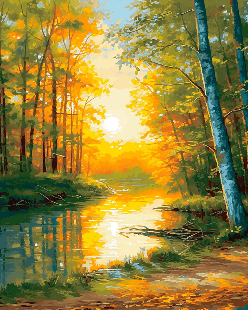 Peinture par numéro Reflets d'Automne, a plat — Maison Artsen