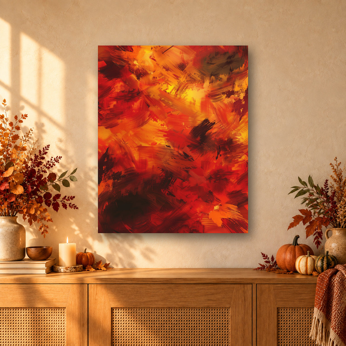 Tableau peinture par numéro Automne Abstrait accroché dans un intérieur décoré, Maison Artsen