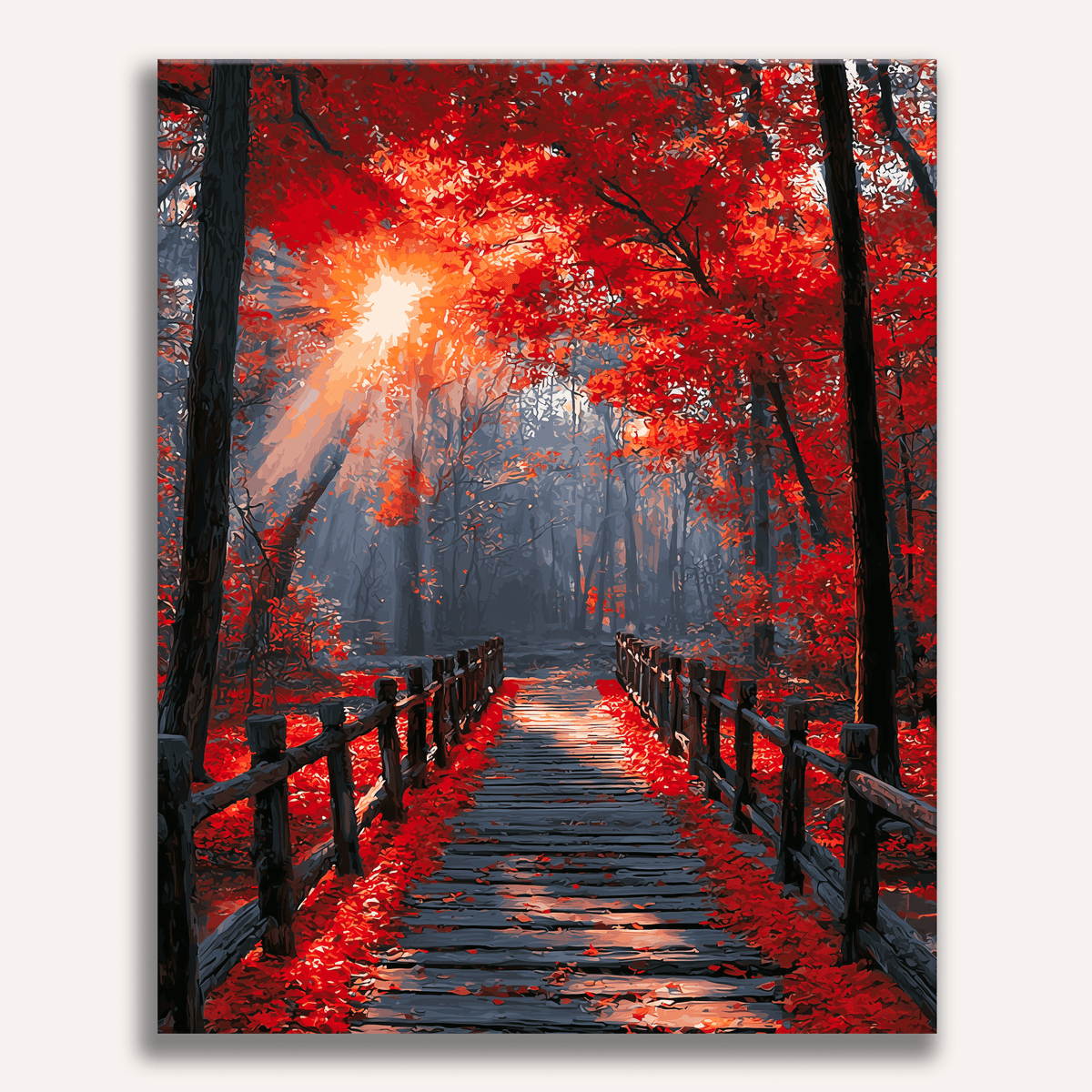 Peinture par numéro adulte Passerelle Écarlate, visuel complet du design sur toile, Maison Artsen