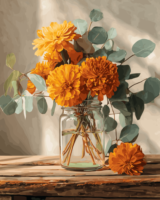 Peinture par numéro Bouquet de Soucis, a plat — Maison Artsen