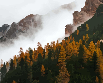 Peinture par numéro Forêt Alpine en Automne, a plat — Maison Artsen