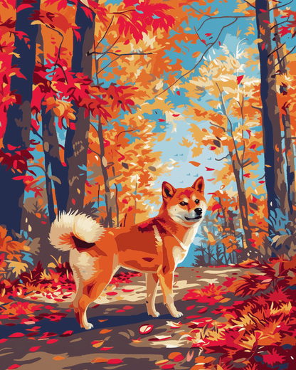 Peinture par numéro Shiba en Automne, a plat — Maison Artsen