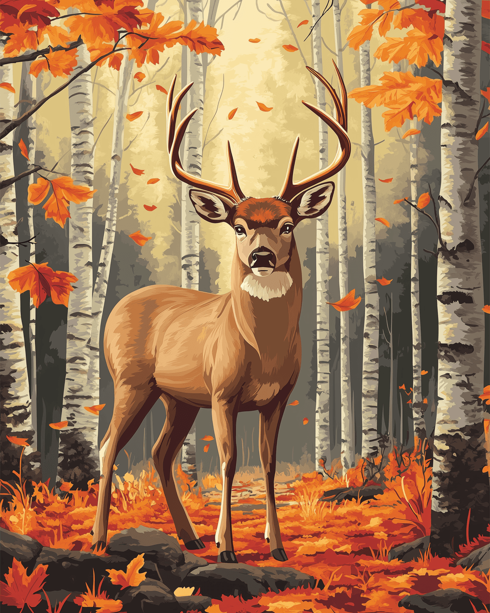 Peinture par numéro Cerf d'Automne, a plat — Maison Artsen