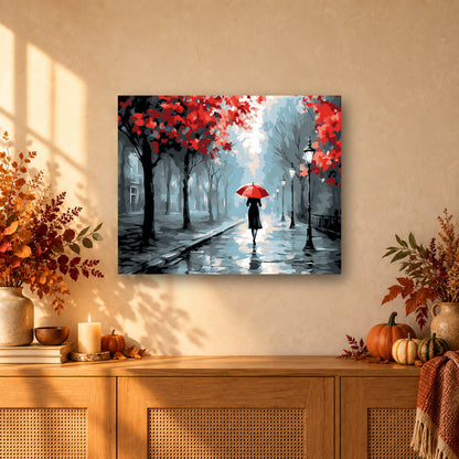 Tableau peinture par numéro Solitude sous la Pluie accroché dans un intérieur décoré, Maison Artsen