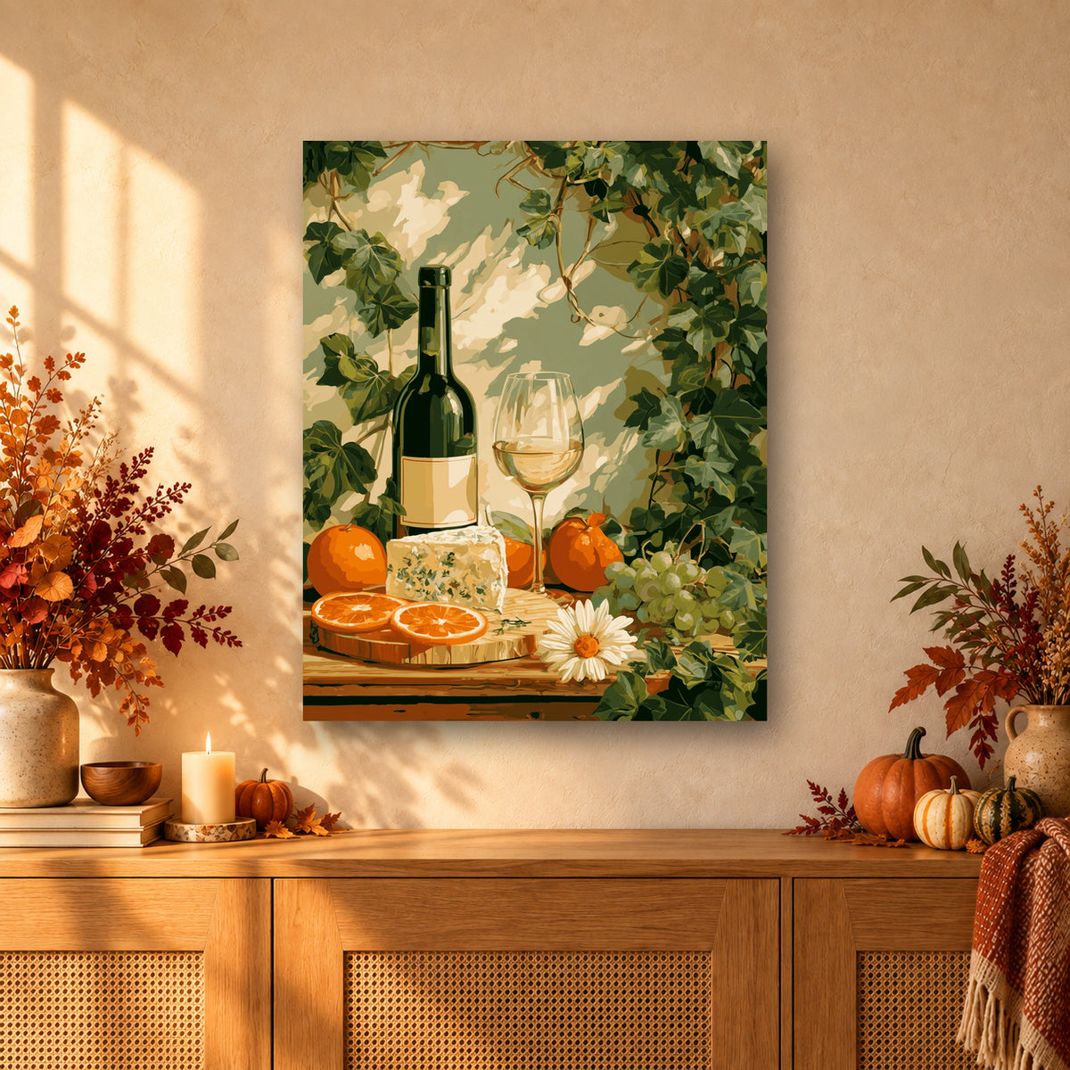 Tableau peinture par numéro Vin Blanc sous le Lierre accroché dans un intérieur décoré, Maison Artsen
