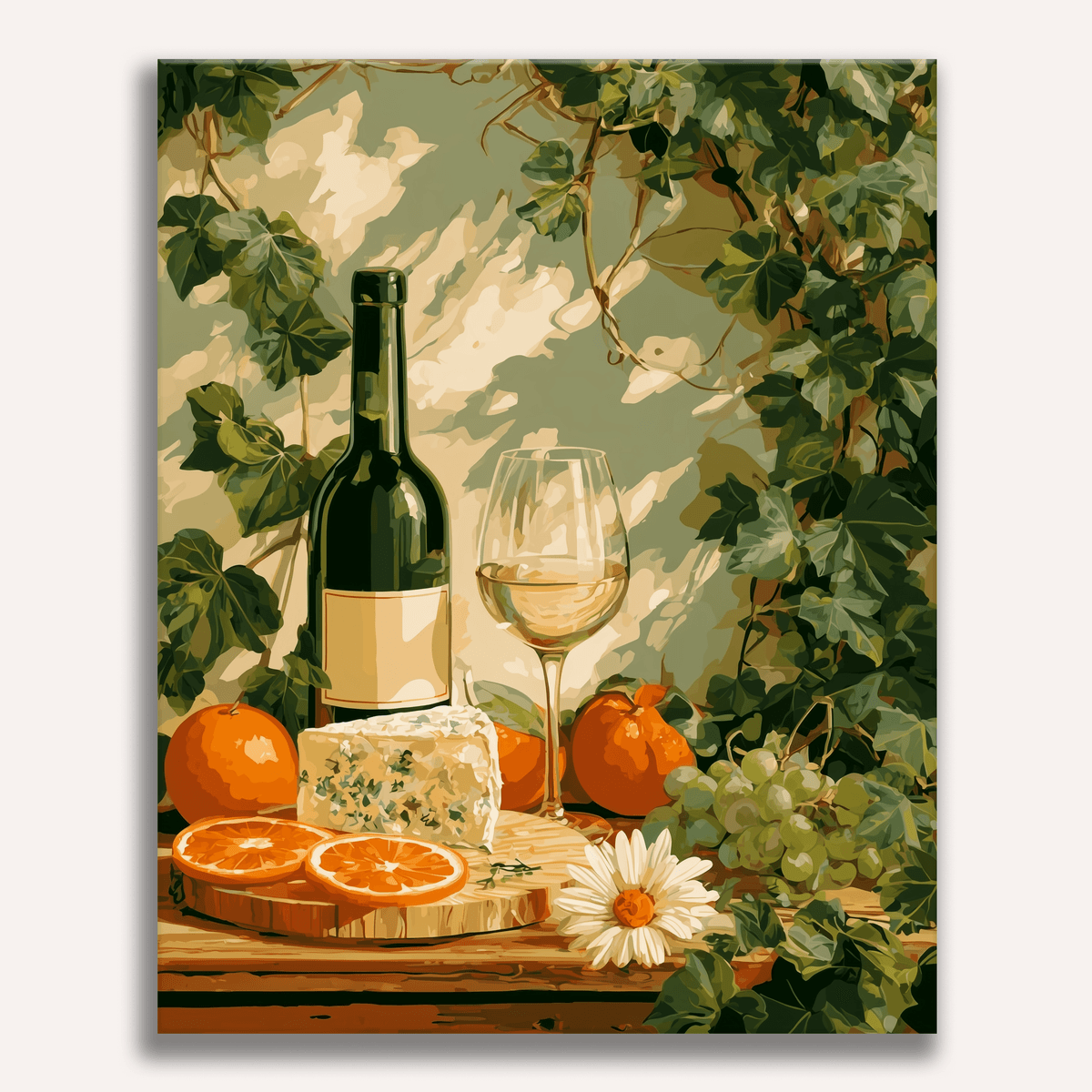 Peinture par numéro adulte Vin Blanc sous le Lierre, visuel complet du design sur toile, Maison Artsen