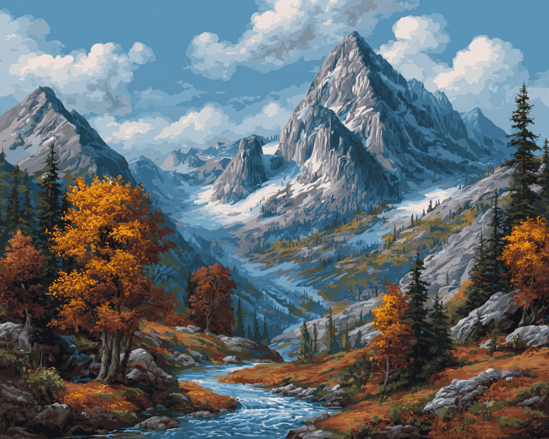 Peinture par numéro Sommets d'Automne, a plat — Maison Artsen