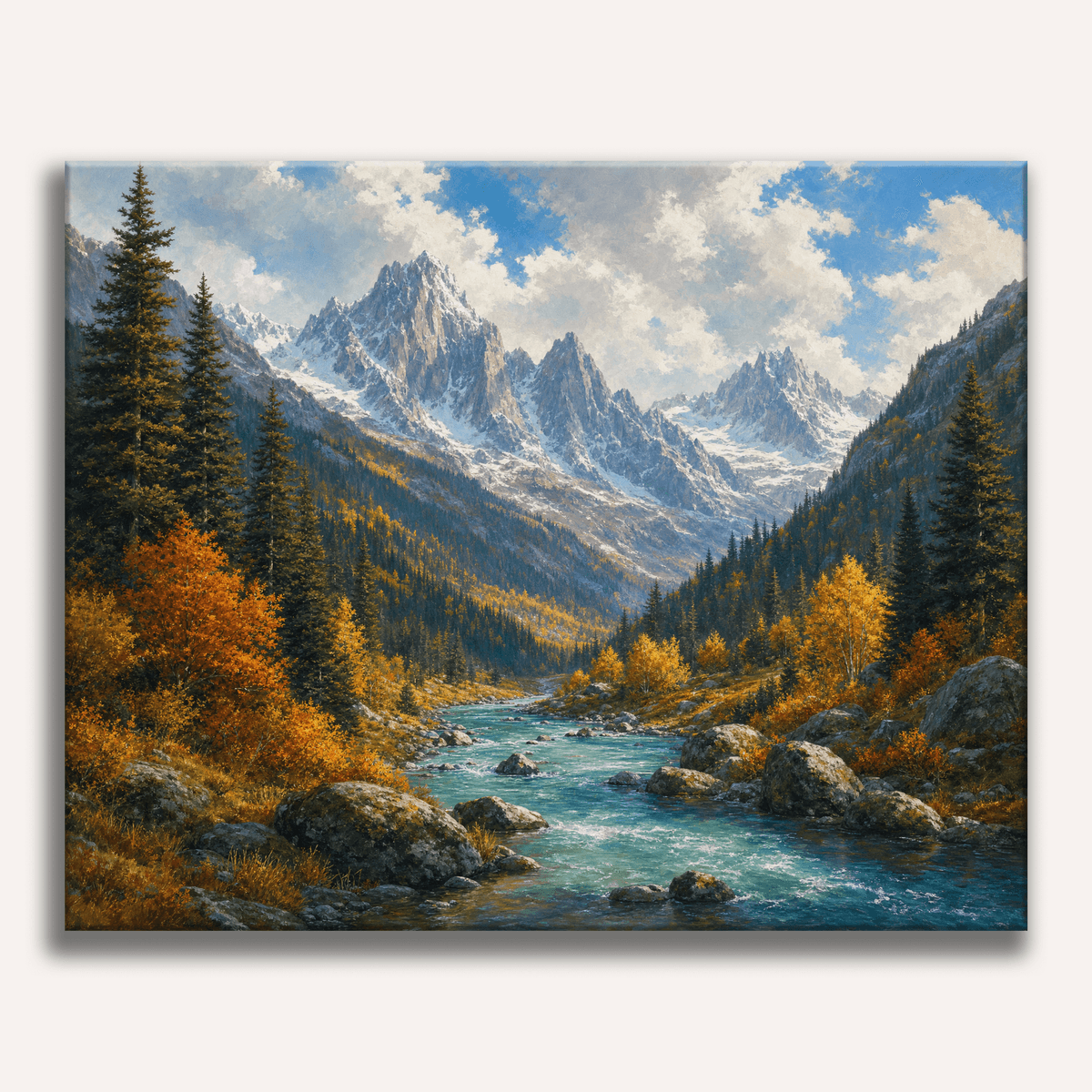 Peinture par numéro adulte Majesté des Montagnes, visuel complet du design sur toile, Maison Artsen