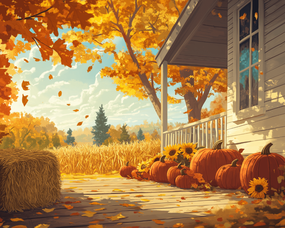 Peinture par numéro Maison aux Couleurs d'Automne, a plat — Maison Artsen