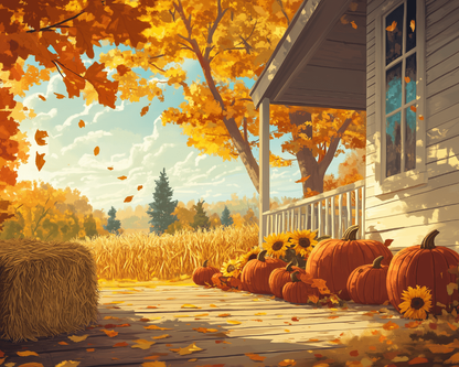 Peinture par numéro Maison aux Couleurs d'Automne, a plat — Maison Artsen