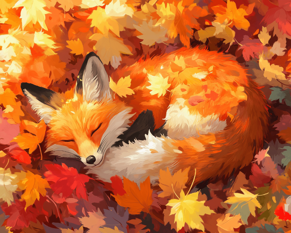 Peinture par numéro Renard sous les Feuilles, a plat — Maison Artsen