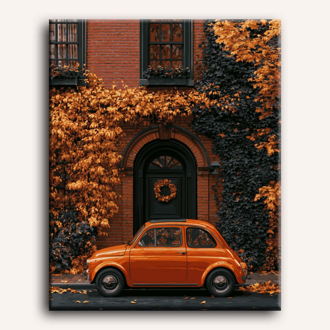 Peinture par numéro adulte Coin de Rue en Automne, visuel complet du design sur toile, Maison Artsen