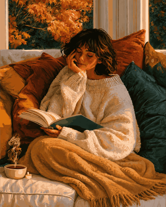 Peinture par numéro Lecture d'un Après-Midi d'Automne, a plat — Maison Artsen