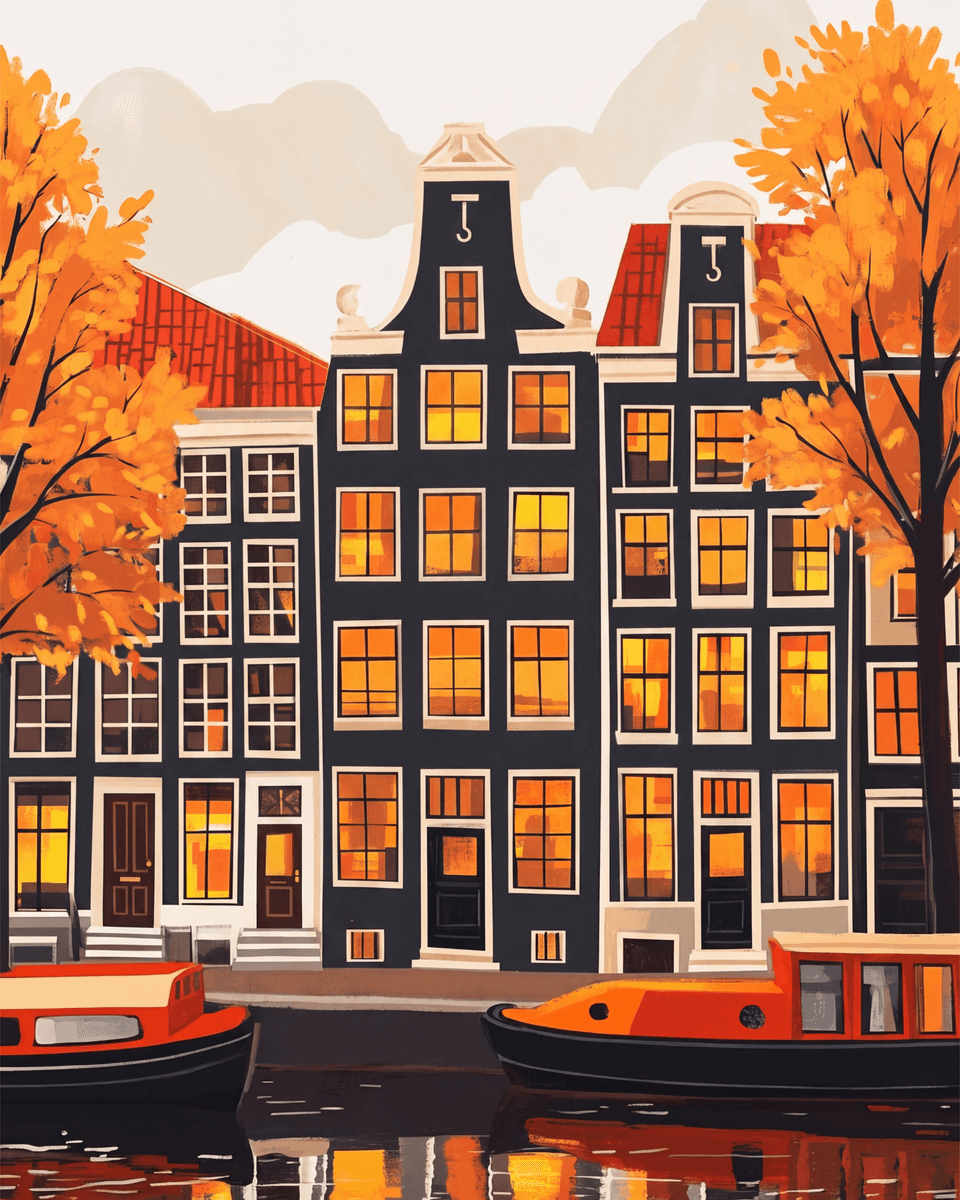 Peinture par numéro Maisons d'Amsterdam en Automne, a plat — Maison Artsen