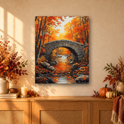 Tableau peinture par numéro Vieux Pont de Pierre accroché dans un intérieur décoré, Maison Artsen