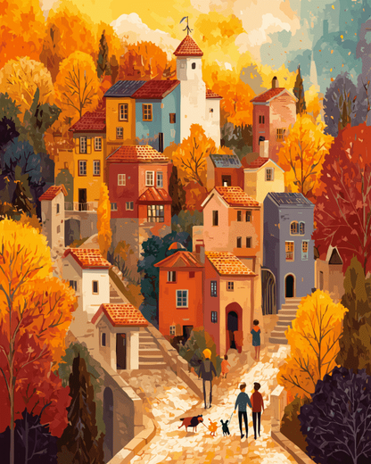 Peinture par numéro Village Doré, a plat — Maison Artsen