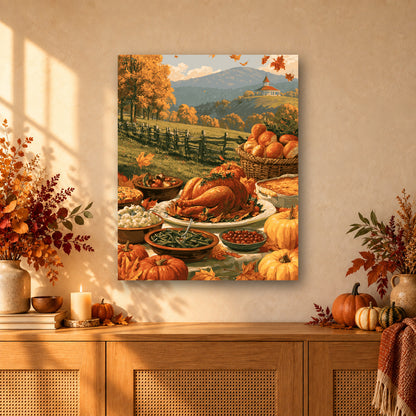 Tableau peinture par numéro Festin de la Récolte accroché dans un intérieur décoré, Maison Artsen