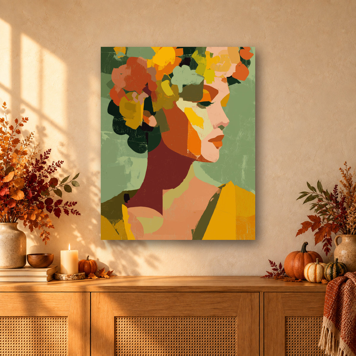 Tableau peinture par numéro Portrait d'Automne accroché dans un intérieur décoré, Maison Artsen