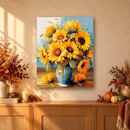 Tableau peinture par numéro Bouquet Doré accroché dans un intérieur décoré, Maison Artsen