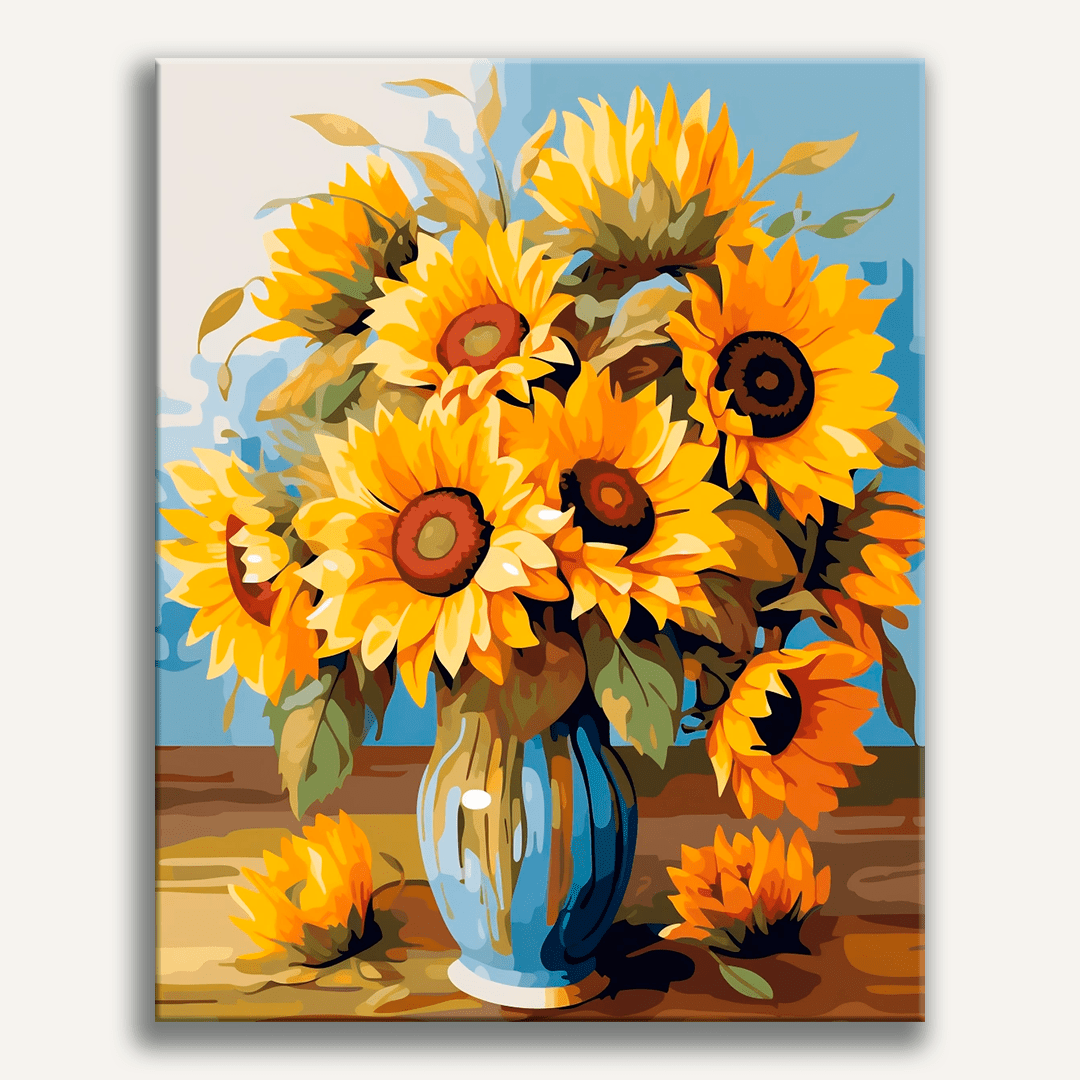 Peinture par numéro adulte Bouquet Doré, visuel complet du design sur toile, Maison Artsen