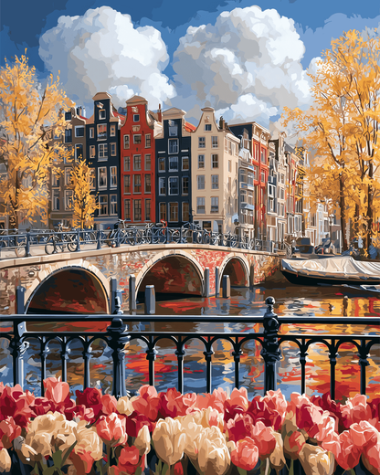 Peinture par numéro Amsterdam en Automne, a plat — Maison Artsen