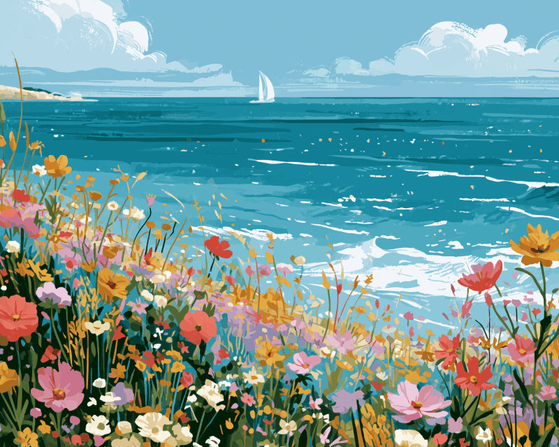 Peinture par numéro adulte Prairie de Fleurs Sauvages, visuel complet du design sur toile, Maison Artsen