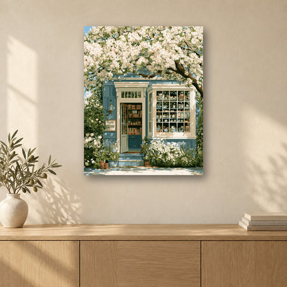 Tableau peinture par numéro Boutique sous les Fleurs accroché dans un intérieur décoré, Maison Artsen