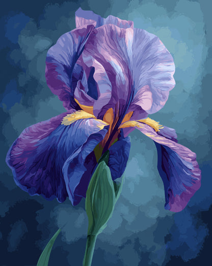 Peinture par numéro adulte Iris Pourpre, visuel complet du design sur toile, Maison Artsen