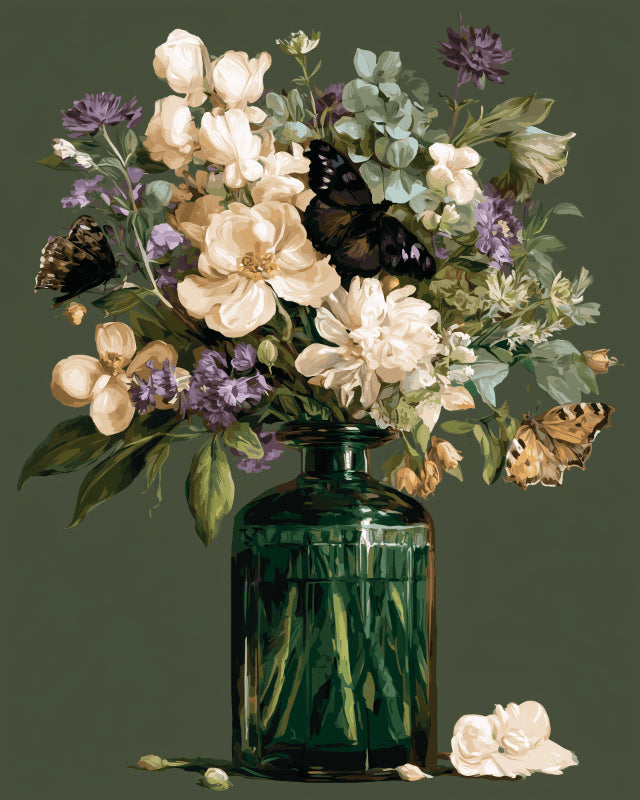 Peinture par numéro adulte Bouquet d’Émeraude, visuel complet du design sur toile, Maison Artsen