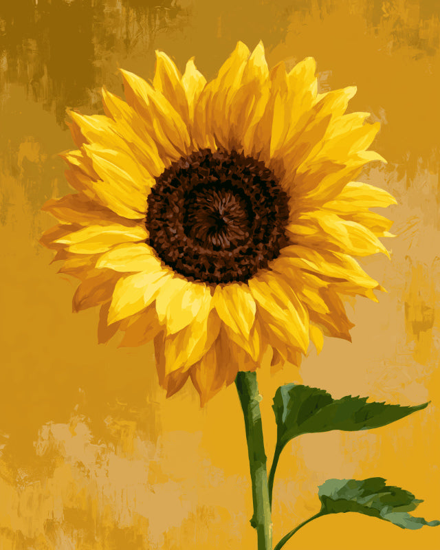 Peinture par numéro adulte Tournesol Solitaire, visuel complet du design sur toile, Maison Artsen