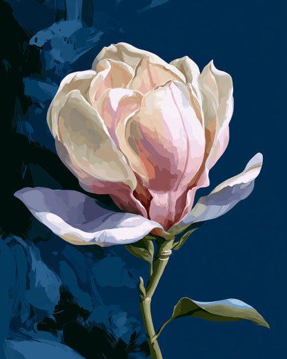 Peinture par numéro adulte Magnolia de Nuit, visuel complet du design sur toile, Maison Artsen