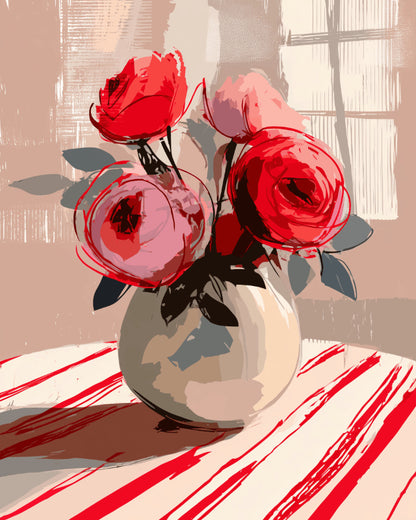 Peinture par numéro adulte Bouquet Rouge, visuel complet du design sur toile, Maison Artsen