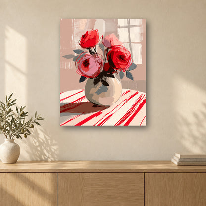 Tableau peinture par numéro Bouquet Rouge accroché dans un intérieur décoré, Maison Artsen