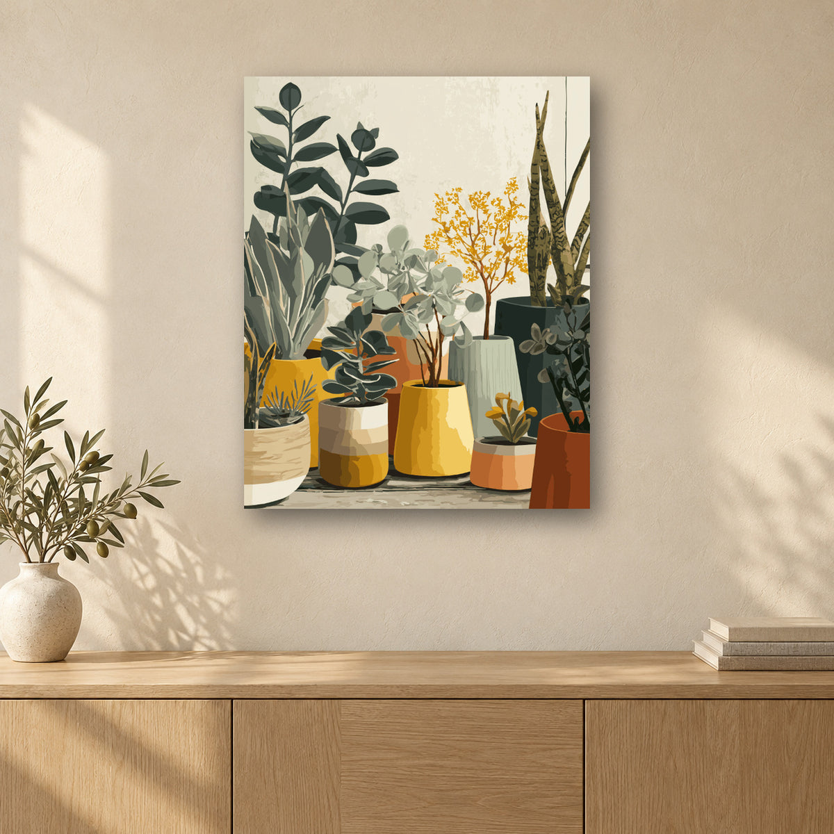 Tableau peinture par numéro Coin de Sérénité accroché dans un intérieur décoré, Maison Artsen