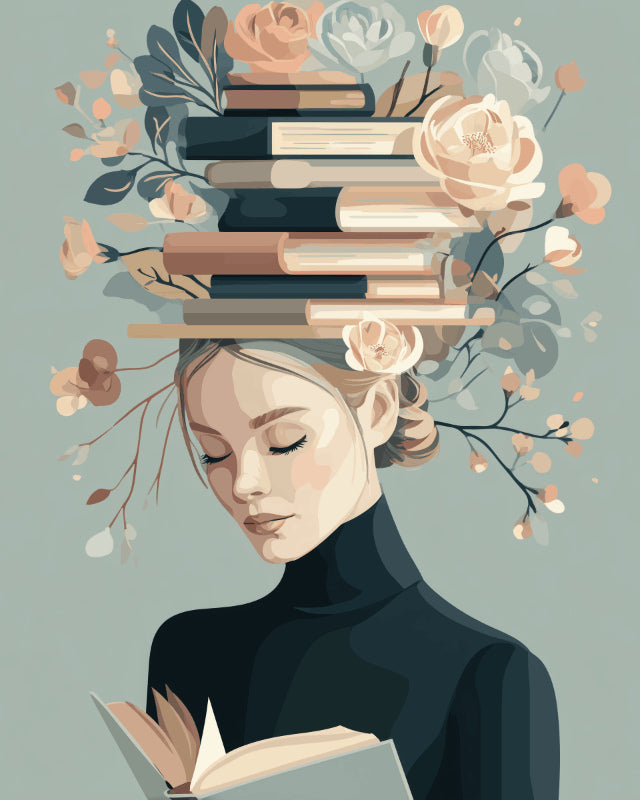 Peinture par numéro adulte Jardin de Livres, visuel complet du design sur toile, Maison Artsen