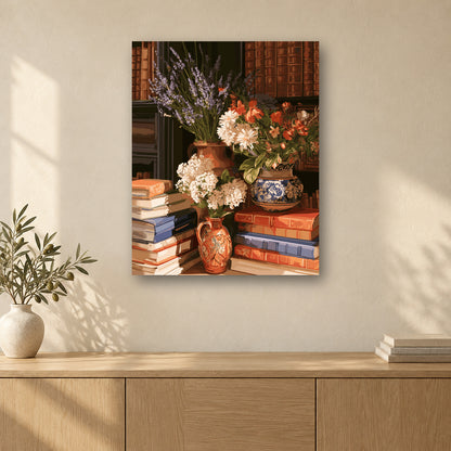 Tableau peinture par numéro Pages et Pétales accroché dans un intérieur décoré, Maison Artsen