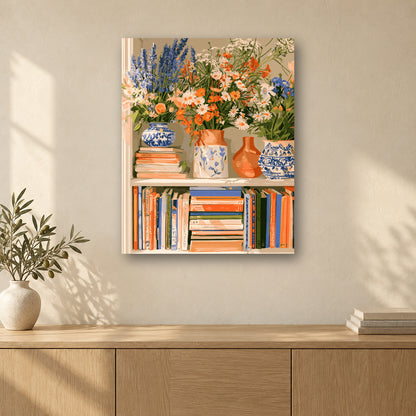 Tableau peinture par numéro Bouquets sur la Bibliothèque accroché dans un intérieur décoré, Maison Artsen